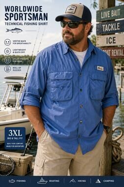 Worldwide Sportsman Fishing Shirt Mens 3XL Blue Nylon Vent Back Outdoor Angler